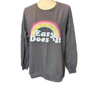 WILDFOX Easy Does It gray sweatshirt with rainbow Size M EUC